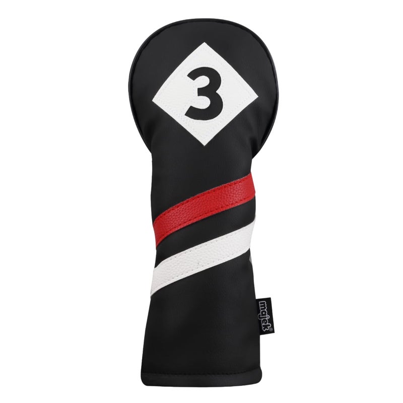 Majek Retro Golf Headcovers Black Red and White Vintage Leather Style 3 & 5 Fairway Wood Head Cover Classic Look - Image 4